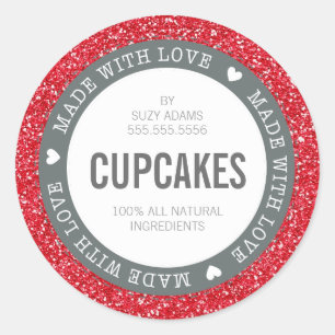 CUTE PRODUCT LABEL made with love glitter red