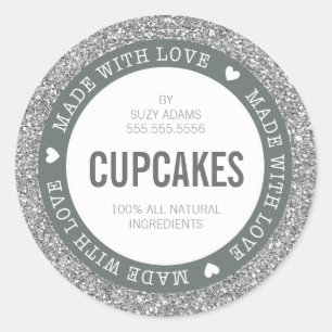 CUTE PRODUCT LABEL made with love glitter silver