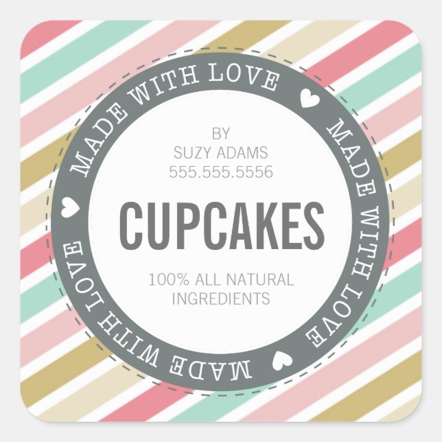 CUTE PRODUCT LABEL made with love pastel colourful (Front)