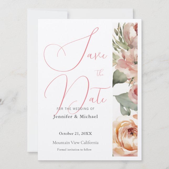 Cute Professional Minimalist Plain Modern Floral Save The Date (Front)