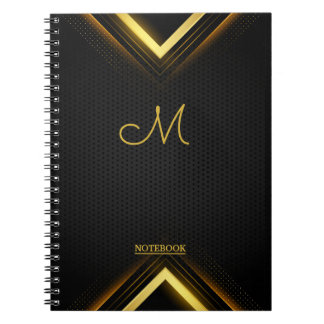 Cute Professional Monogram Black & Gold Notebook
