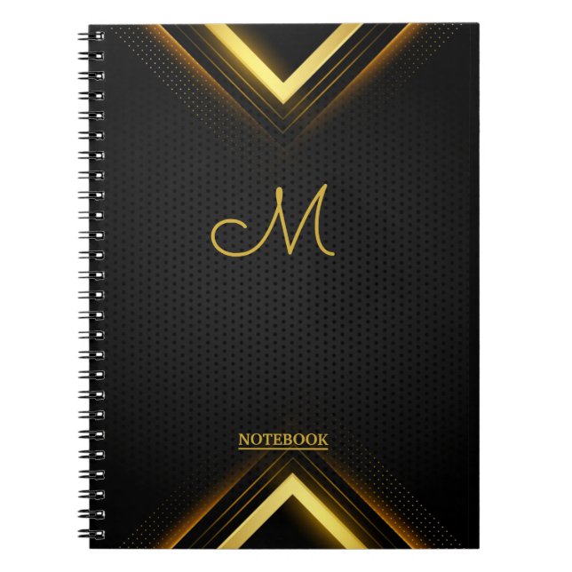 Cute Professional Monogram Black & Gold Notebook (Front)