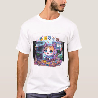 Cute Programmer Cat T-Shirt | Kawaii Coding Cat wi