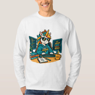 Cute Programmer Unicorn Coding Laptop Sticker T-Shirt
