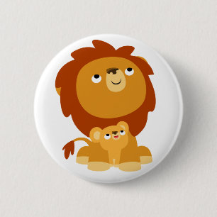 Cute Protective Dad Lion and Cub Button Badge
