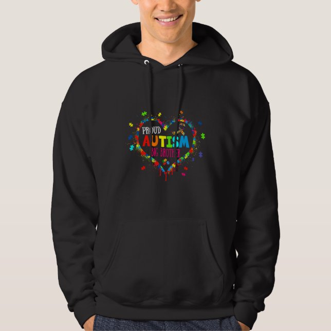 Cute Proud Autism Big Brother Heart Puzzle Autism  Hoodie (Front)