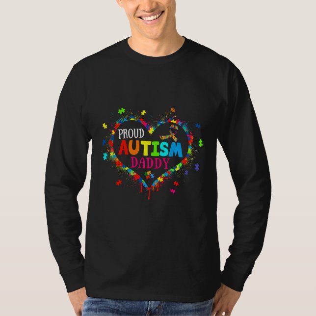 Cute Proud Autism Daddy Heart Puzzle Autism Awaren T-Shirt (Front)