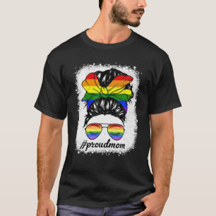 Cute Proud Mum Messy Bun Rainbow Bandanna LGBT Gay T-Shirt