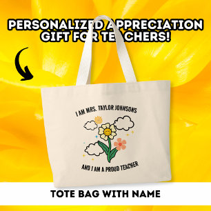 Cute Proud Teacher Custom Large Flower Tote Bag