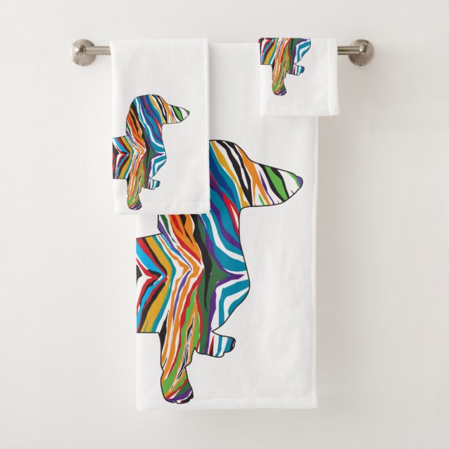 Cute Psychedelic Dachshund Bath Towel Set (Insitu)