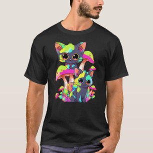 Cute Psychedelic Mushroom Cat Trippy Festival T-Shirt