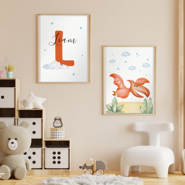 Cute Pterodactyl Nursery Wall Art Set Custom Name (Creator Uploaded)