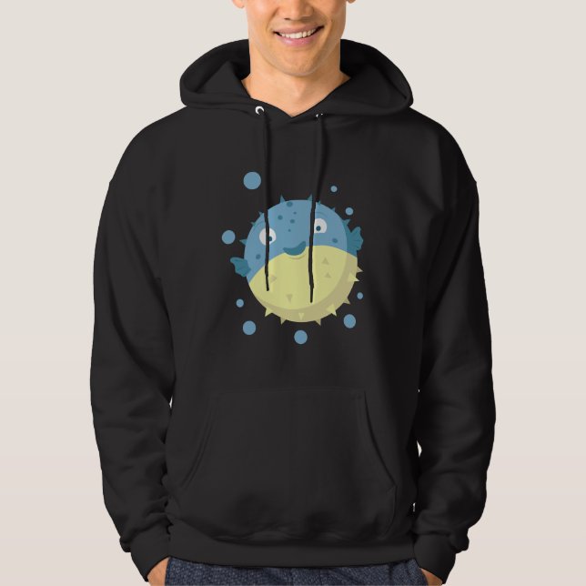 Cute Puffer Fish Blue Hoodie (Front)