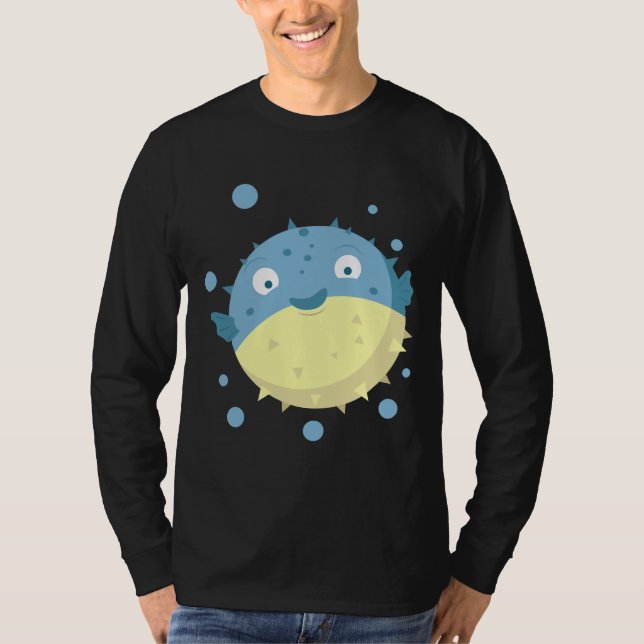 Cute Puffer Fish Blue T-Shirt (Front)