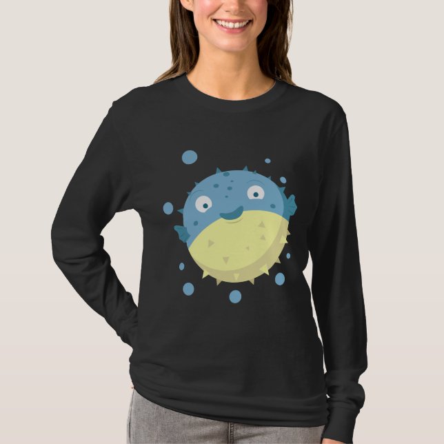 Cute Puffer Fish Blue T-Shirt (Front)