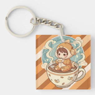 Cute Puffer Fish Coffee & Reading Art Key Ring
