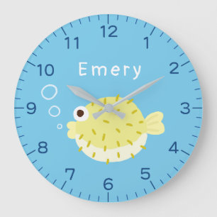 Cute Puffer Fish Personalised Kids Wall Clock