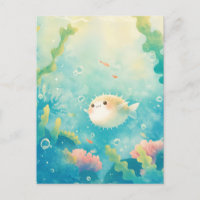 Cute Pufferfish in Sunny Coral Reef