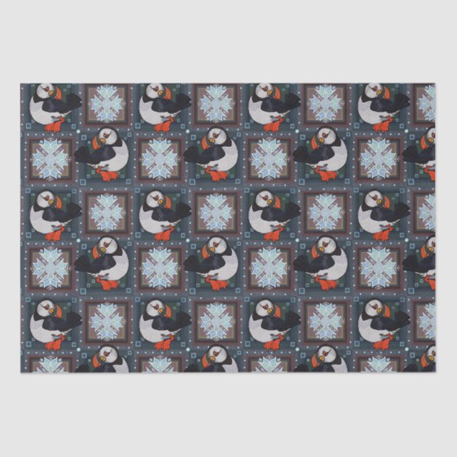 Cute Puffin Birds Winter Pattern r Tissue Paper (Front)