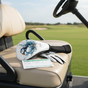 Cute puffin in blue watercolor customisable golf head cover