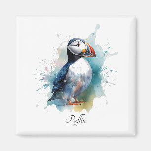 Cute puffin in blue watercolor, customisable magnet