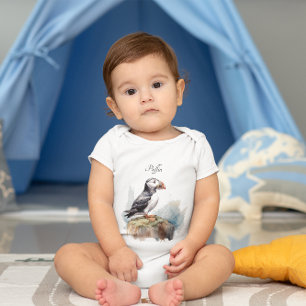 Cute Puffin on a rock customisable Baby Bodysuit