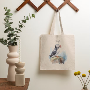 Cute Puffin on a rock, customisable Tote Bag