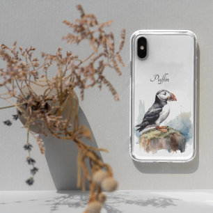 Cute Puffin on a rock in watercolor Case-Mate iPhone Case