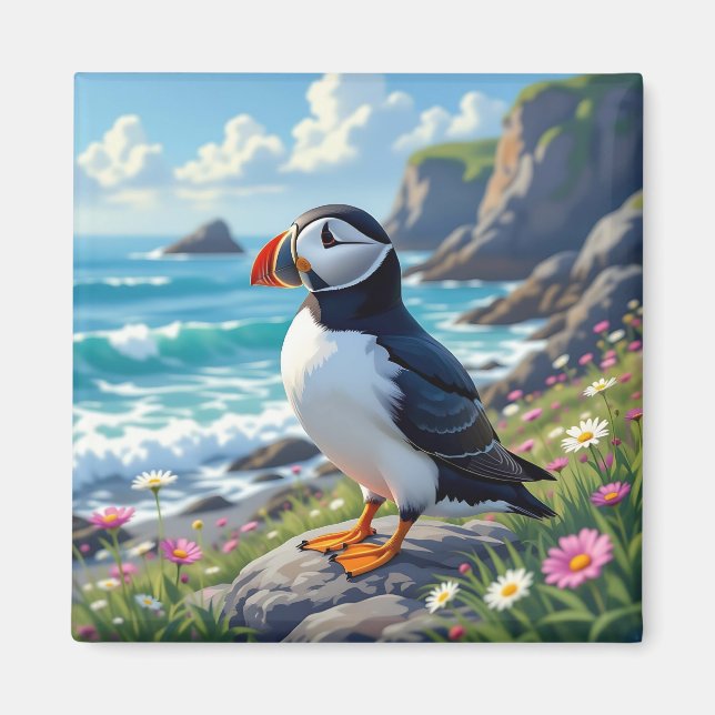Cute Puffin on the Seashore themed   Magnet (Front)