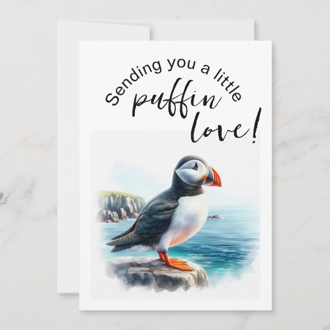 Cute Puffin-Themed Card Flat Holiday Card (Front)