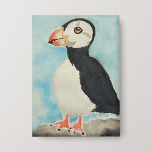 Cute Puffin Watercolor Alaska Souvenir Button