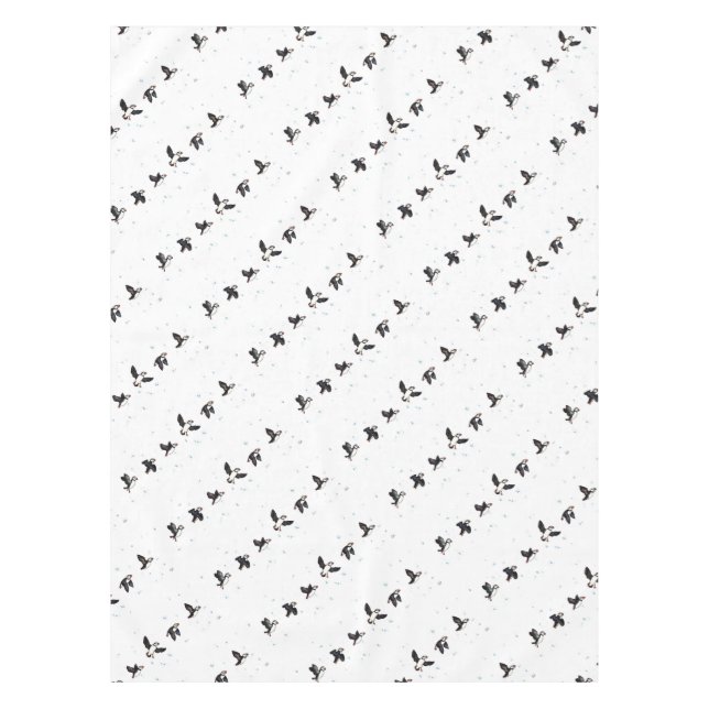 Cute puffins flying tablecloth (Front)