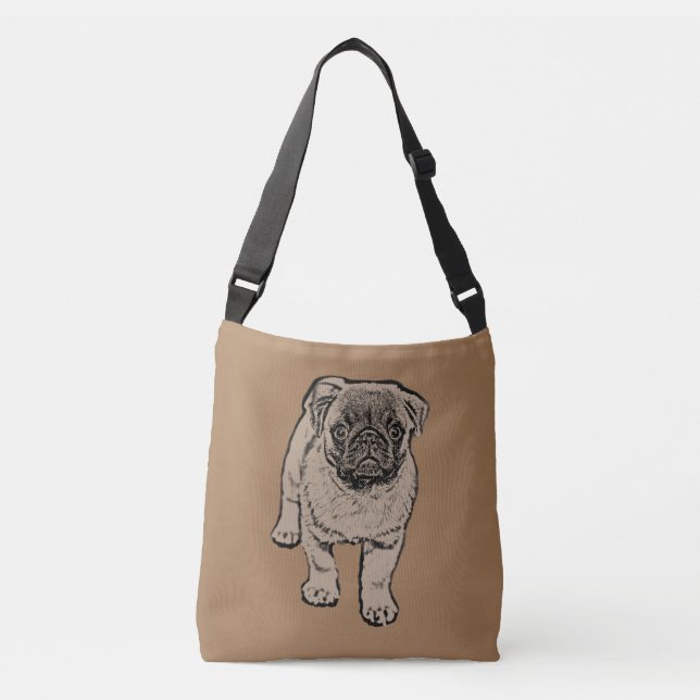 Cute Pug All-Over-Print Cross Body Bag - Brown (Front)
