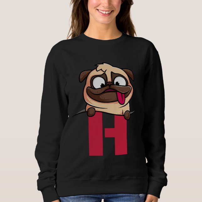Cute Pug alphabet, letter H , dog alphabet Active  Sweatshirt (Front)