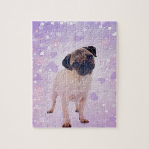 Cute Pug and heats Digital Art Jigsaw Puzzle
