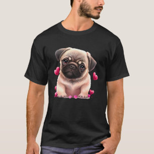 Cute Pug And Pink Heart Valentine's Day 2023 T-Shirt