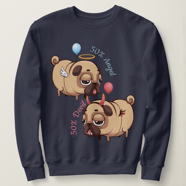 Cute Pug Angel/Devil Sweatshirt (Design Front)