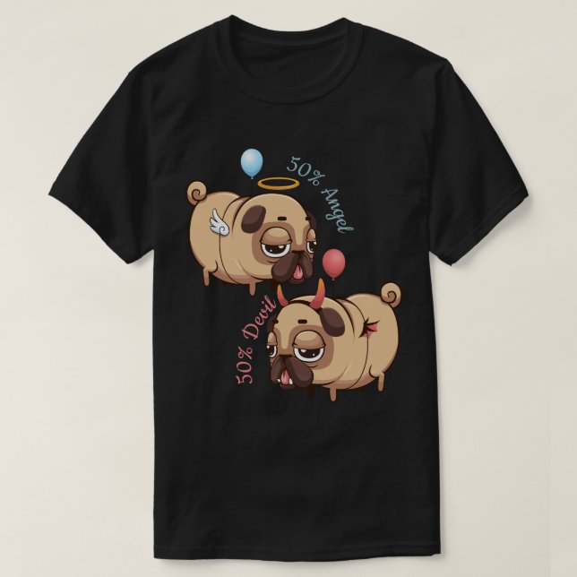 Cute Pug Angel/Devil T-Shirt (Design Front)