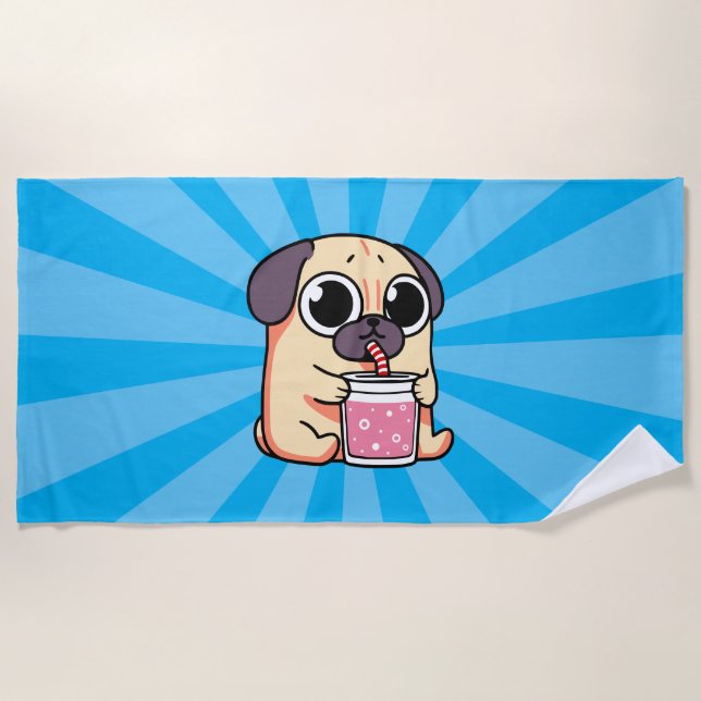 Cute Pug Beach Towel (Front)