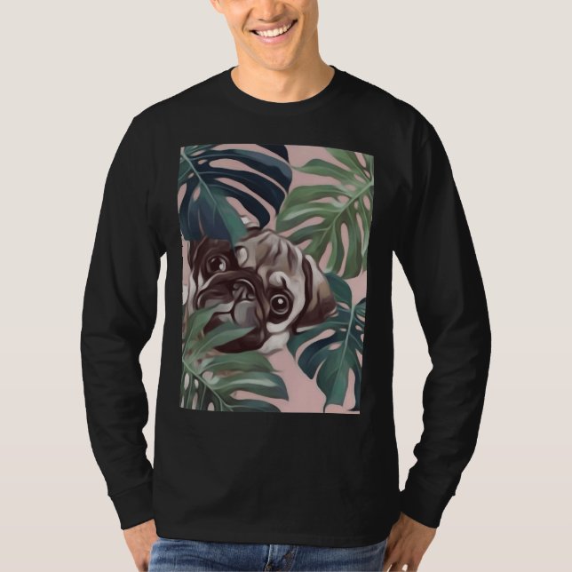 cute pug behind tree leaves  Classic T-Shirt 169 (Front)
