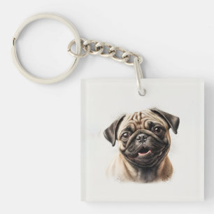 Cute Pug chilling Best Dog Mum Ever Key Ring