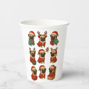 Cute Pug Christmas Collection Paper Cups