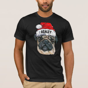 Cute Pug Christmas Hat Dog Big T-Shirt