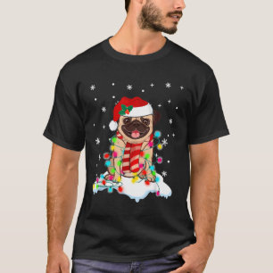 Cute Pug Christmas Lights With Santa Hat Gift 448 T-Shirt