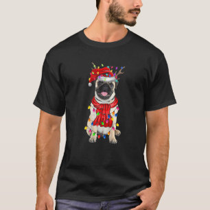 Cute Pug Christmas Tree Lights Dog T-Shirt