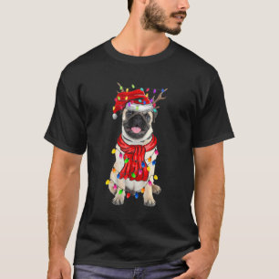 Cute Pug Christmas Tree Lights Dog T-Shirt