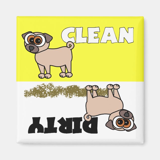 Cute Pug Clean / Dirty Dishwasher Magnet (Front)