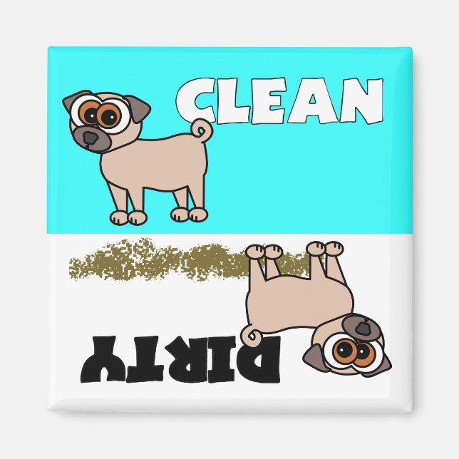 Cute Pug Clean / Dirty Dishwasher Magnet (Front)