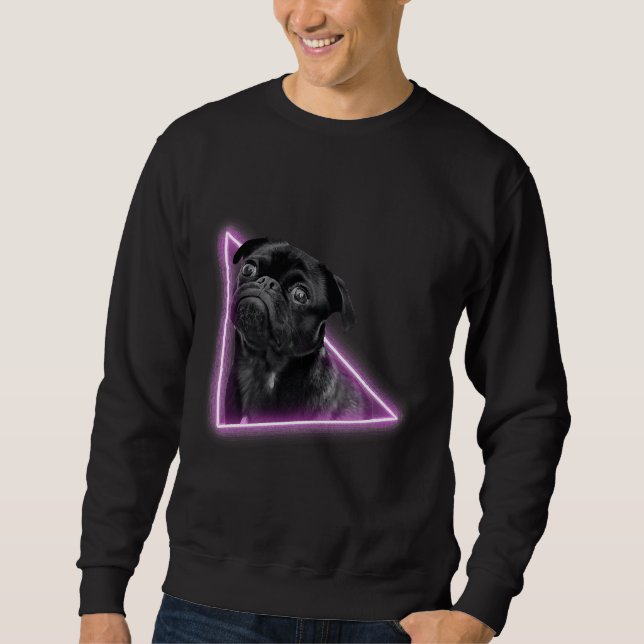 Cute pug comming out of neon gateway Classic T-Shi Sweatshirt (Front)