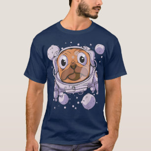 Cute Pug Dog Astronaut in Space with Stars & Plane T-Shirt